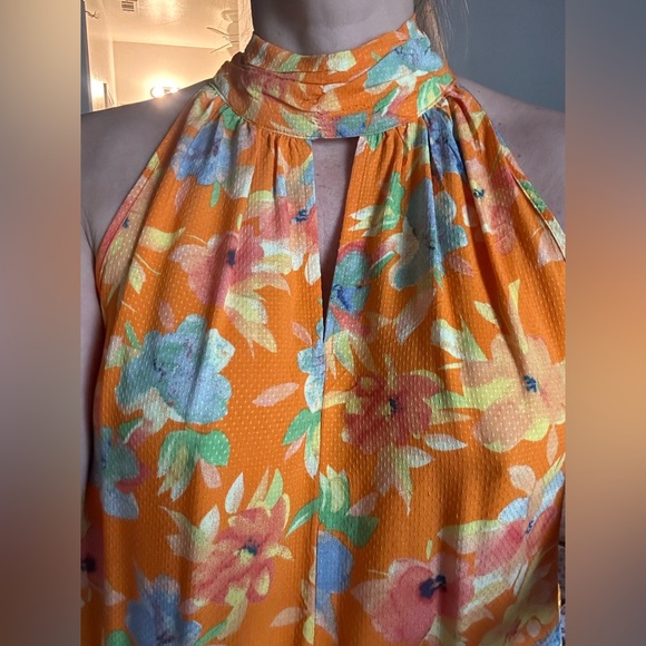 Women’s Floral Orange Sleeveless Turtleneck Size Medium - Picture 13 of 13